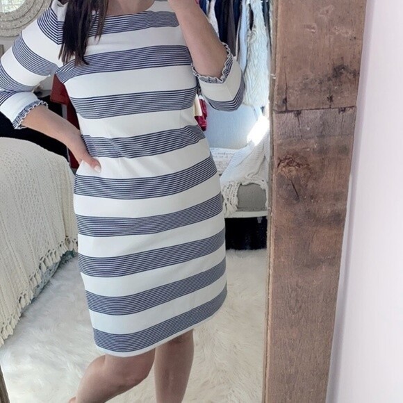 Talbots size 4 white & navy striped dress - Picture 1 of 9